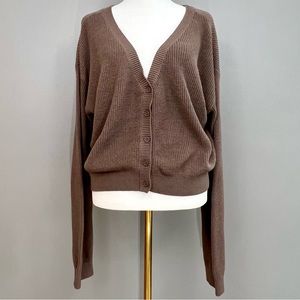 NWT BP Cropped Cardigan Cotton Blend Long Sleeve V-Neck Brown Taupe Large